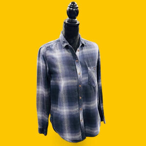 BDG Urban Outfitters Plaid Flannel Button Up Shirt Women SM Blue Grunge Skater